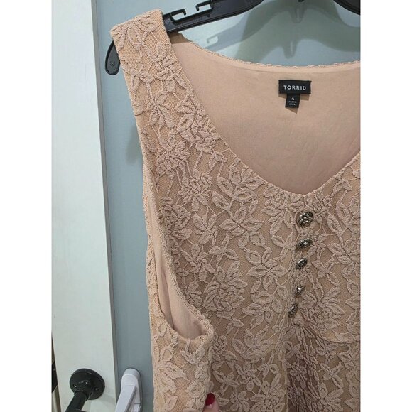 Torrid Peach Blush Lace Sleeveless Plus Size Fit & Flare Mini Dress 4 - Picture 5 of 10